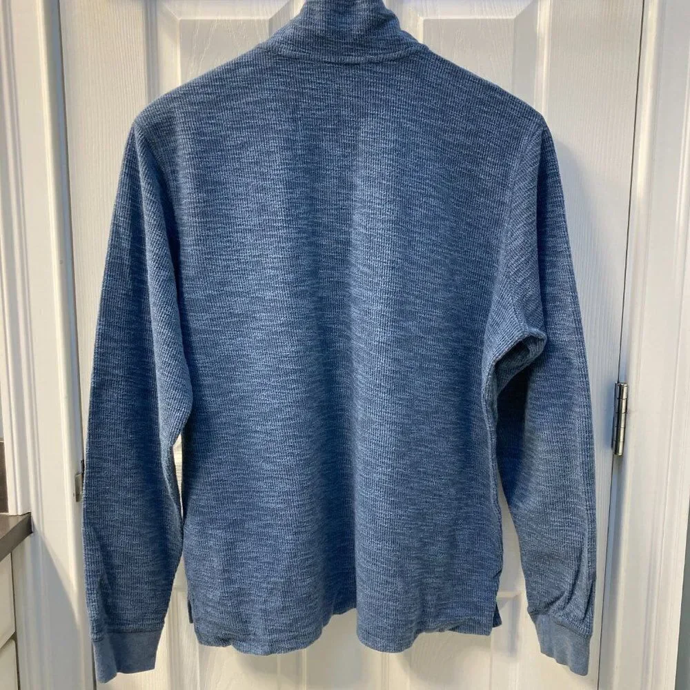L.L. Bean Pull Over Cotton Sweater Mid Blue / Grey Snap T Pocket Size Large Reg